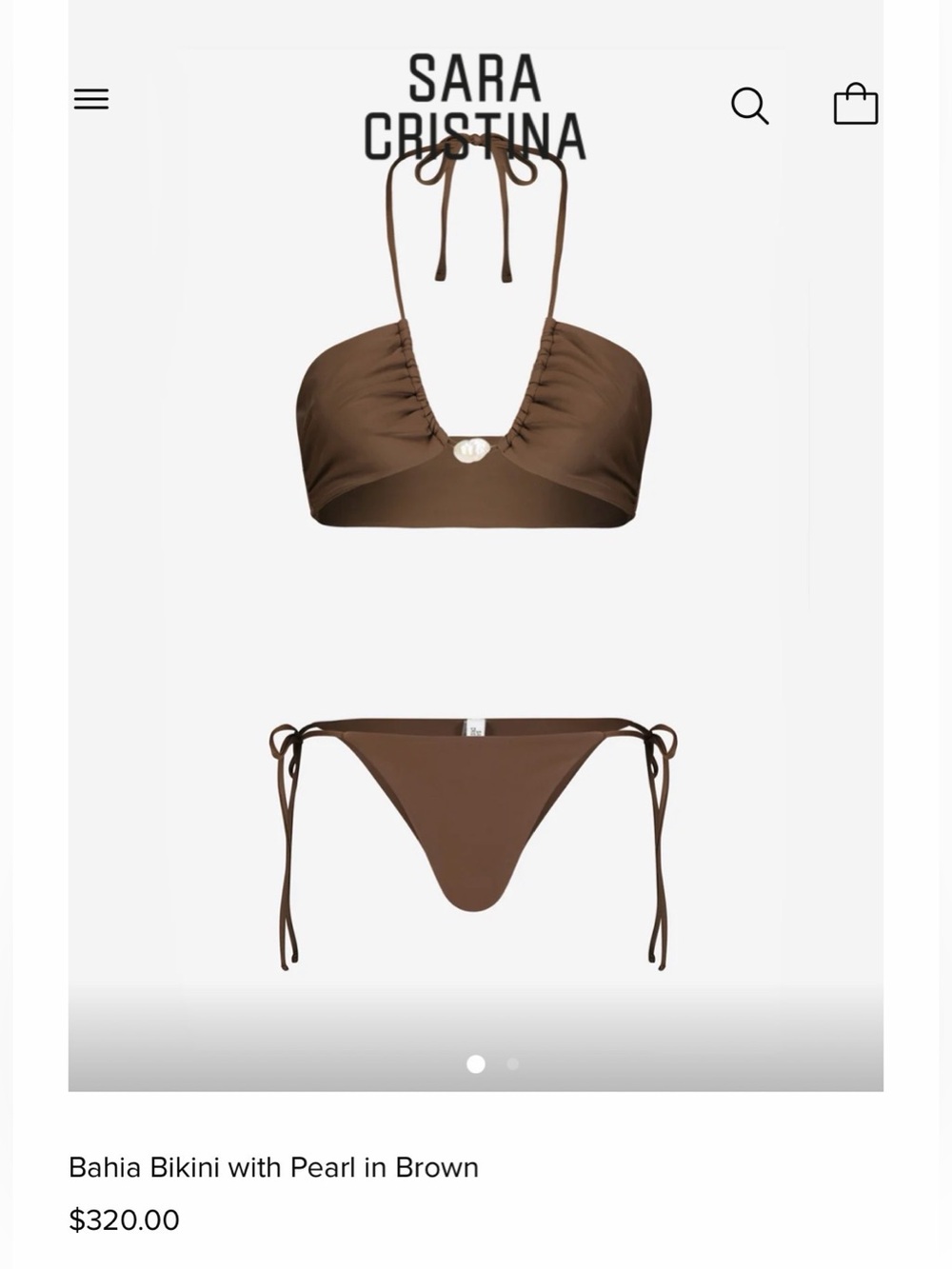SARA CRISTINA NEW Bahia Brown Pearl Bikini Top & Bottom SIZE XS